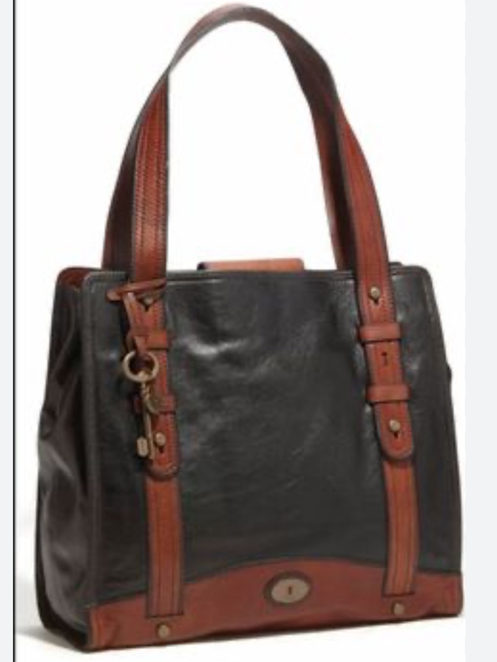 Leather laptop travel briefcase carryon messenger bag fossil black brown EUC